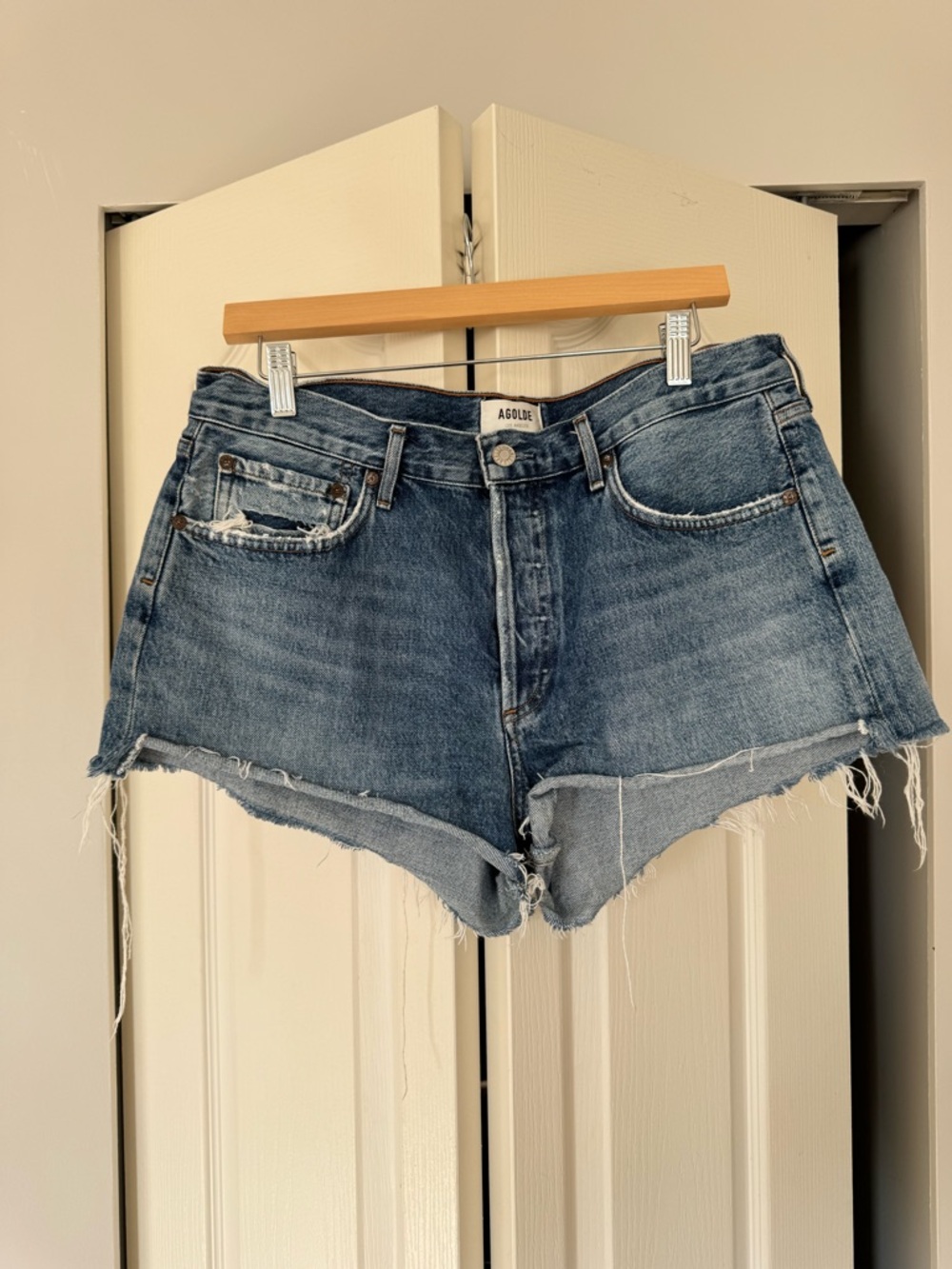 Agolde Faded Blue High-Rise Cutoff Denim Shorts